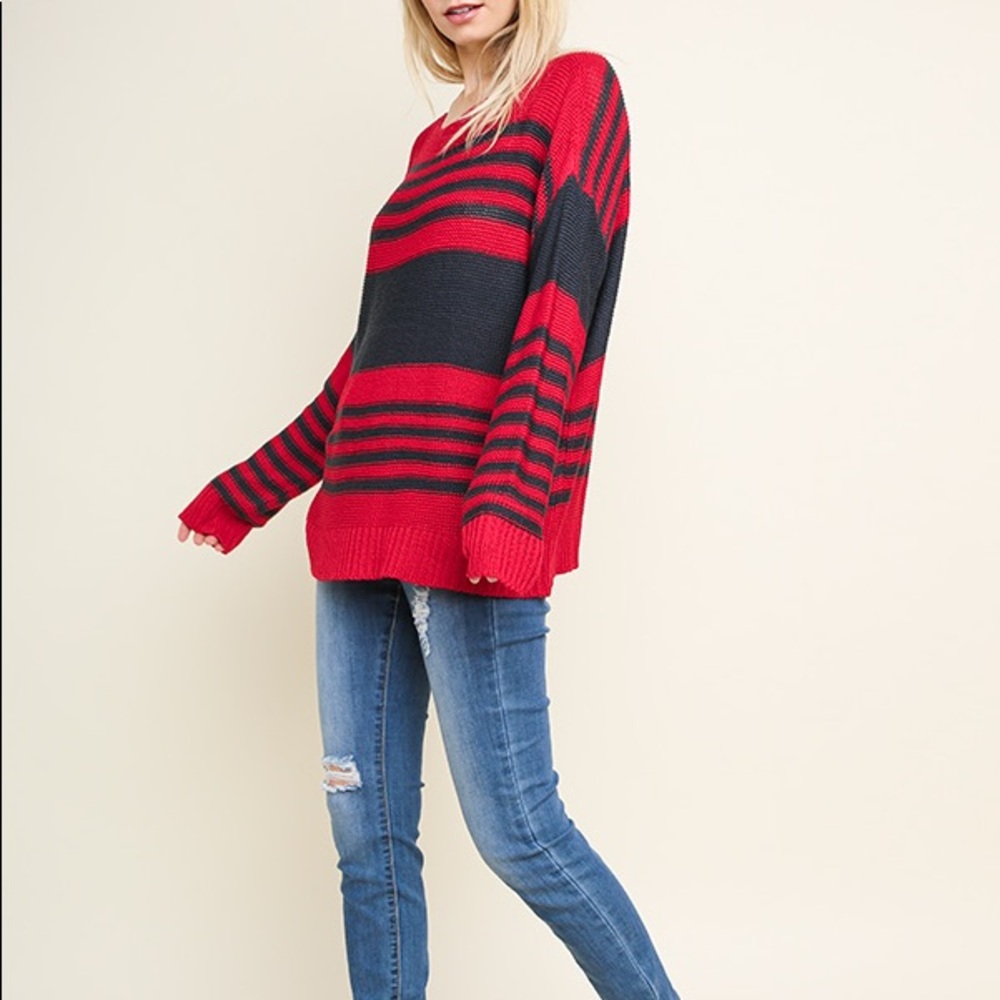 Umgee long sleeve pullover sweater red/ash NWT